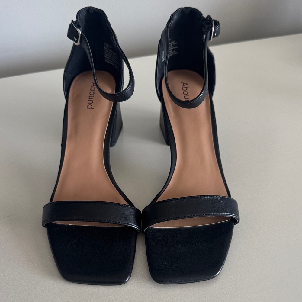 Abound Black Square-Toe Ankle-Strap Block Heels